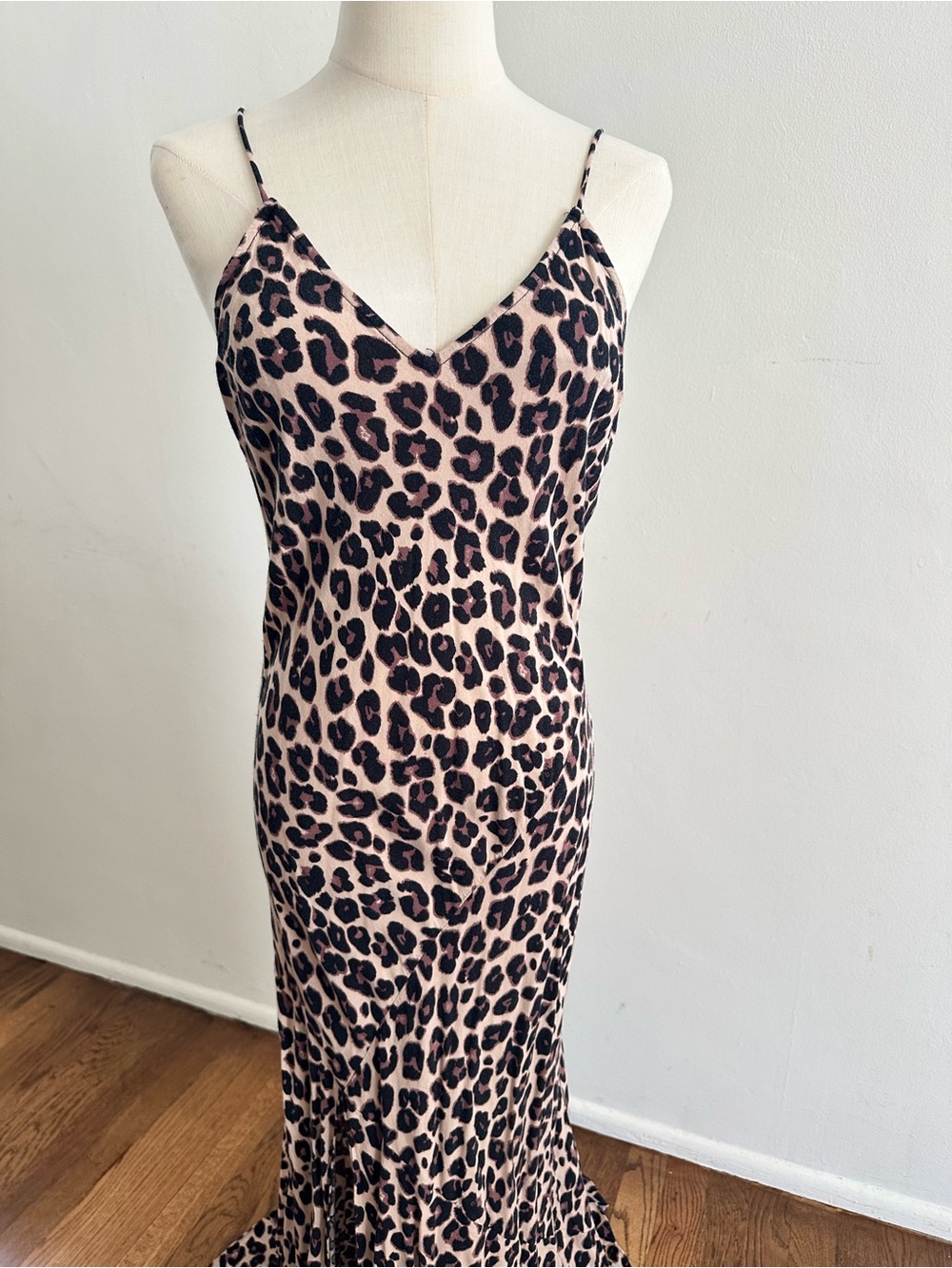 Mustard Seed Leopard Print Maxi Dress Open Back Bodycon Slip Dress L - Picture 2 of 7